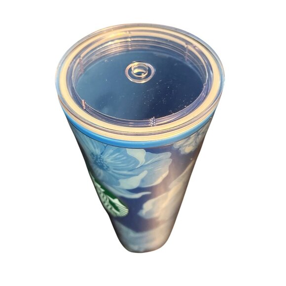 Starbucks 24 Oz Desert Floral Cactus Tumbler Blue & White Flowers Plastic Cup - Picture 4 of 5